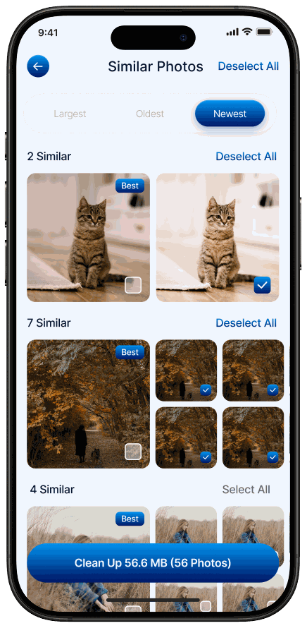 Similar photos cleanup screen